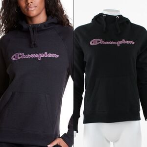 Champion Powerblend Logo Hoodie in Black